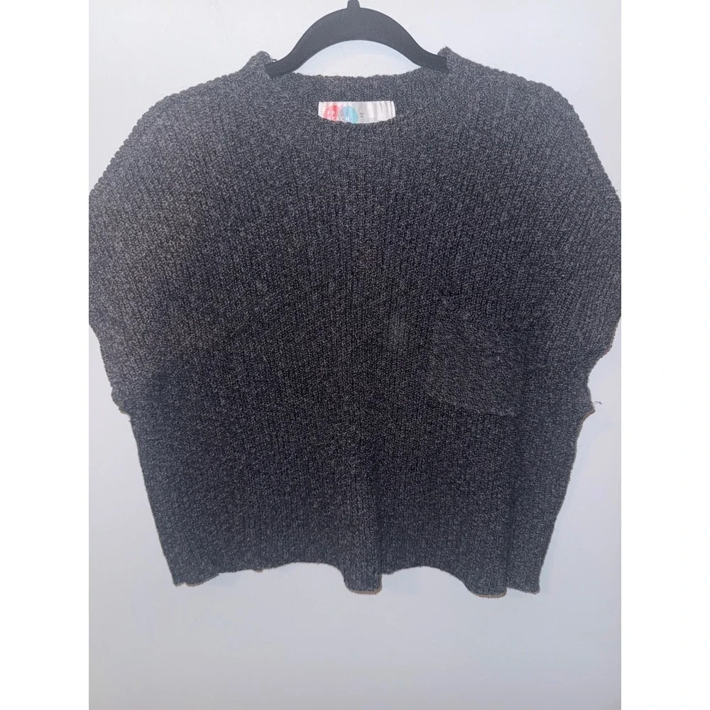 FP Beach Free People Charcoal Gray Cotton Knit Sweater Vest Pocket XL